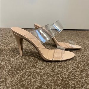 Women’s Beige Two Strap Clear Heels